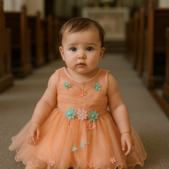 Peach Tulle Flower Girl Dress (Enfance, Size 16) - Picture 1 of 6